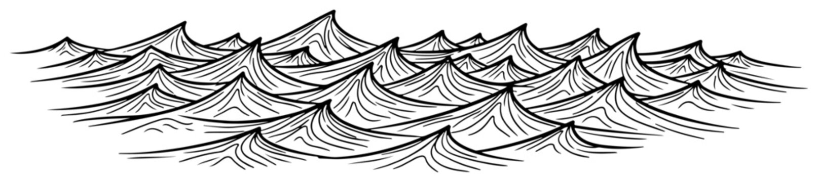 Stylized repeating ocean waves pattern in vintage engraving style