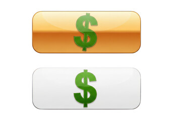 Fototapeta premium Golden and white dollar sign buttons isolated on transparent background