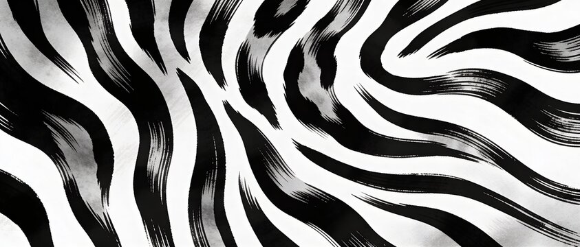 Abstract black and white zebra stripe pattern with brushstroke texture