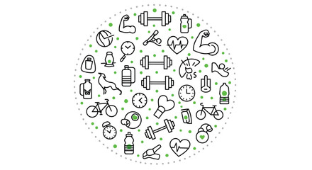 Obraz premium Health And Fitness Icons Circle On White Background