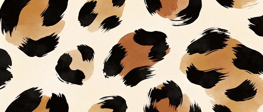 Abstract leopard print pattern with brush strokes and warm tones