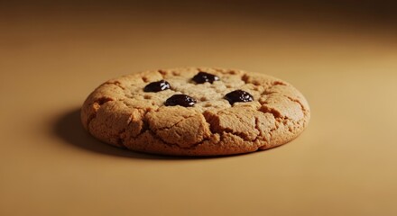 Fototapeta premium Delicious homemade cookie with dark chocolate chips on a brown background, perfect for bakery or dessert concepts