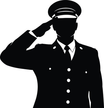 Silhouette of military officer saluting on transparent background.