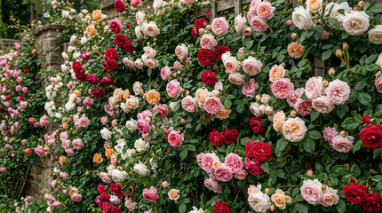 Fototapeta premium flowers wall background with amazing roses