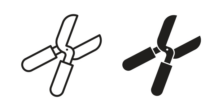 Pruning shears icon clipart symbol isolated on white background. Flat and stroke designs.