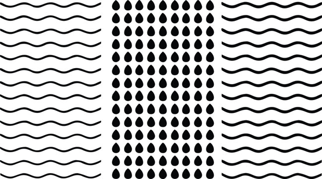 Black wavy lines and teardrop shapes pattern white background