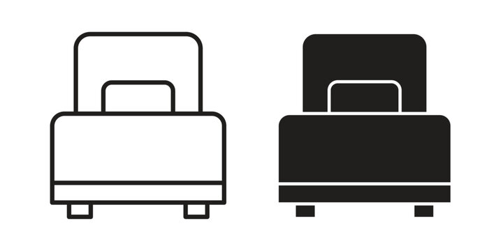 Single bed icon clipart symbol isolated on white background. Flat and stroke designs.