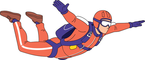 Skydiver in Orange Jumpsuit with Parachute, Illustrative Design of Extreme Sports, Adventure, and Thrill Seeking for Active Lifestyle and Sports Illustrations © Mrinal