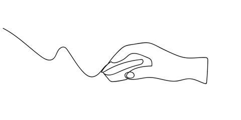 Obraz premium The hand that is using a computer mouse. One continuous line drawing. simple linear style Doodle Editable stroke.