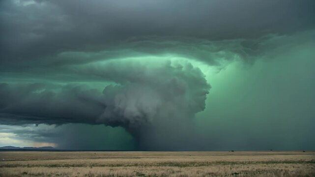 Violent Tornado Glowing Beneath Approaching Hail Core Creates a Chilling Extreme Weather Cinematic Spectacle