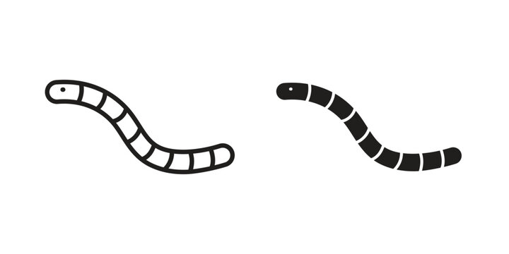 Worm icon clipart symbol isolated on white background. Flat and stroke designs.
