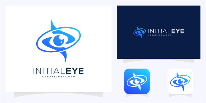 Letter Z initial with Eye and orbit logo design idea. Abstract vision monogram blue gradient vector icon symbol.