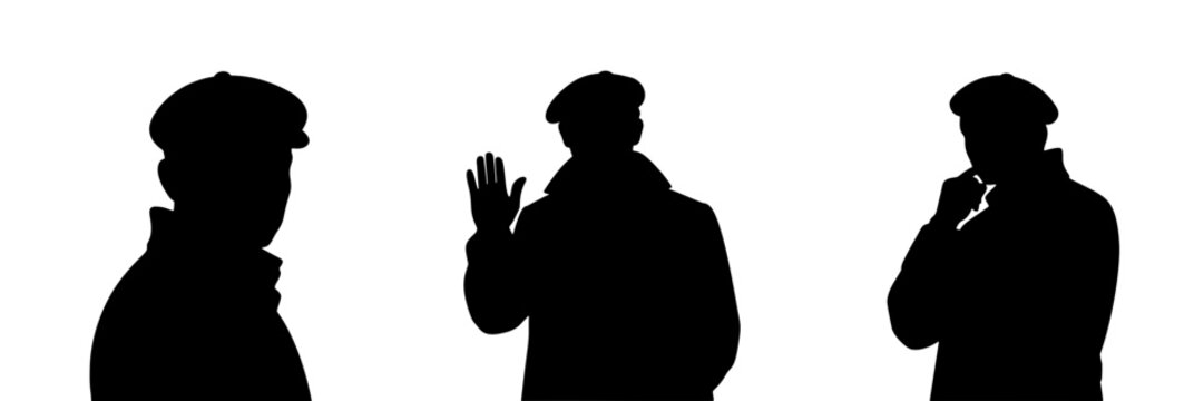 Three Silhouettes with Berets: Observing, Waving, Thinking