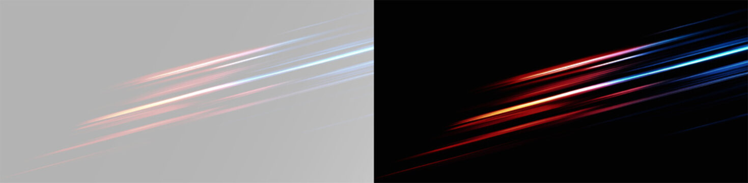 diagonal speed light trails with neon red and blue glow for motion design