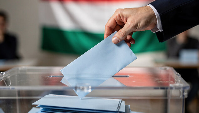 Hungary Civic Engagement Concept &ndash; Hand Dropping Ballot into Box, Election and Voting Participation