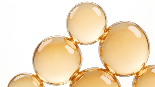 Glowing golden spheres on white background