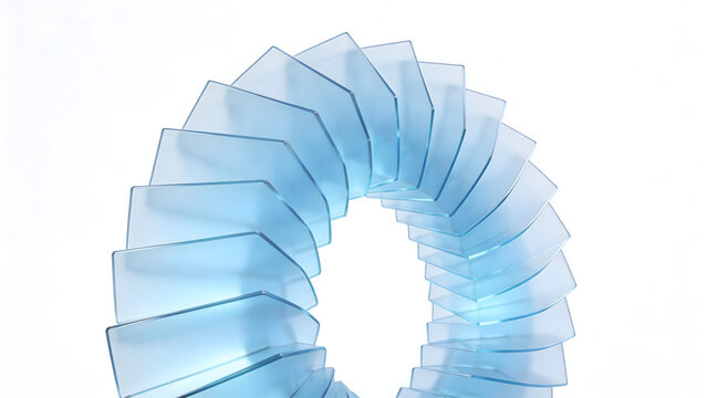 Blue translucent glass spiral structure