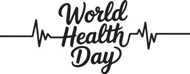 Naklejka premium World Health Day cursive text with heartbeat line awareness vector illustration