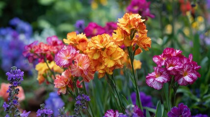 Obraz premium Bright flowers bloomed in the garden, showing off their lovely colors.