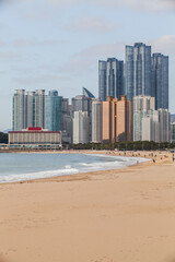 Busan, South Korea. Haeundae beach vertical photography. This is the one of the most famous and beautiful beaches in the city © evannovostro