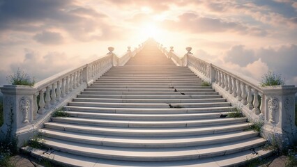 Fototapeta premium Grand Stairway to Heaven with Golden Light and Clouds.