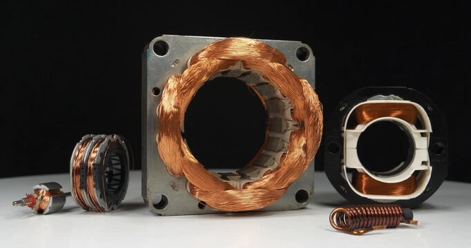 Stators of electric motors, small rotor and copper coils from household appliances