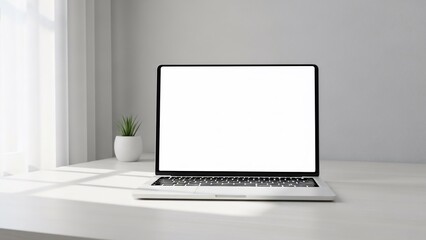 Fototapeta premium Modern Laptop on a Bright Desk with Natural Light.
