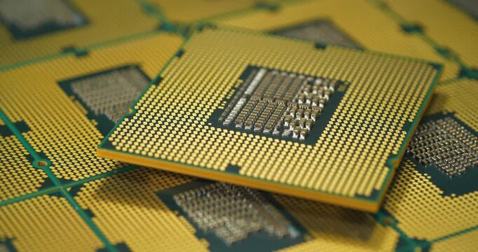 PC central processing units, essential hardware for computing and tasks. Central processing units for PC. Close view of CPU pins and contacts. CPU unit powering computer operations