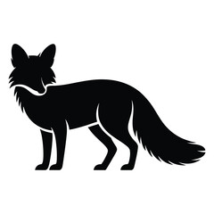 Fototapeta premium A striking black silhouette of a fox stands prominently against a plain white background silhouette
