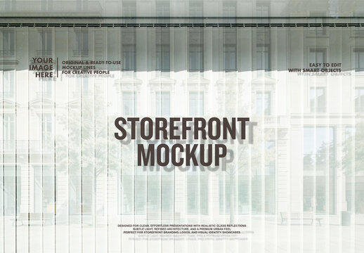 Elegant Storefront Glass Mockup with Architectural Reflections