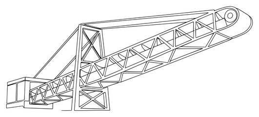 Continuous line drawing of a heavy industrial lattice boom crane for construction projects © Alicja