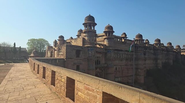 Historic architecture in Gwalior with greenery