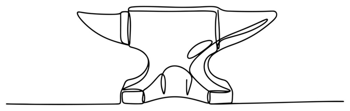 Minimalist continuous line drawing of a classic blacksmith anvil for forging metal