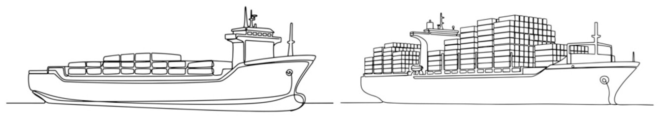 Large container cargo ships for maritime logistics and global trade in minimalist one line art style © Alicja