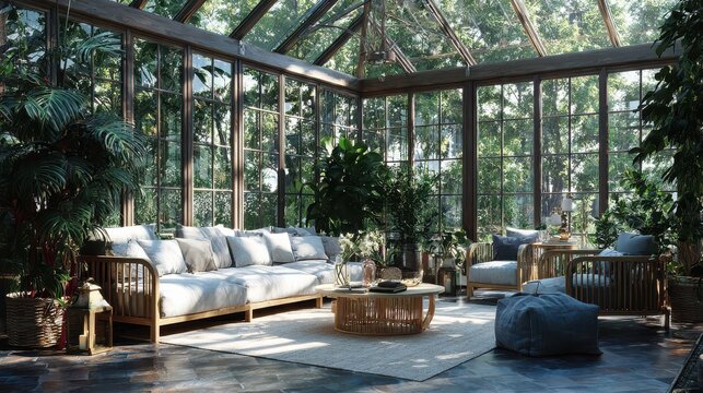 conservatory interior design with natural sunlight