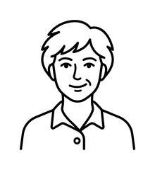 Fototapeta premium Minimalist vector icon of a mature woman. Simple line art portrait illustration for avatars, user profiles, or representing a friendly character like a mom or teacher.