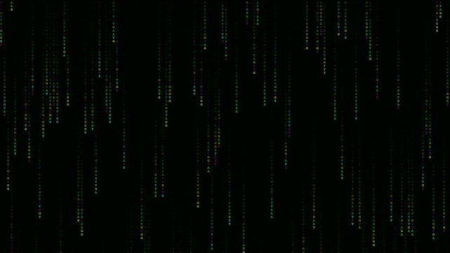 Genomic Rain: Falling DNA Nucleotide Sequences on Black Background