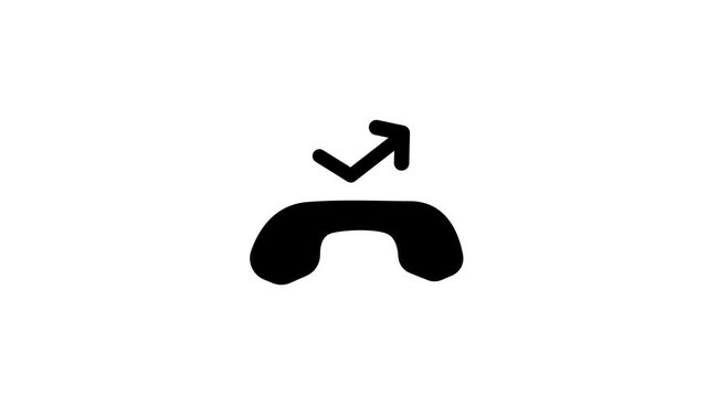 Simple black icon of a phone handset with a return arrow, ideal for an animation background, transparent PNG