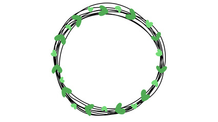 Minimalist transparent wreath vector illustration, green leaves, line art, circular floral frame, hand-drawn style, isolated on white background, decorative border. © Athifa