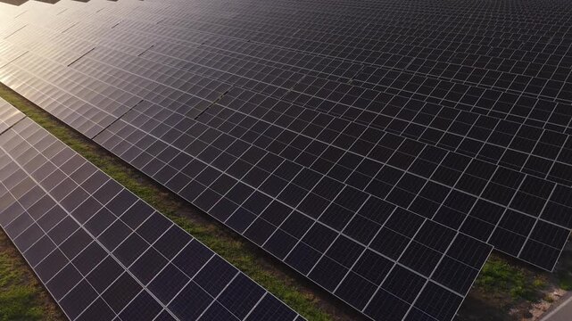 Solar Panel Installation Drone Aerial View Sustainable Power Production
