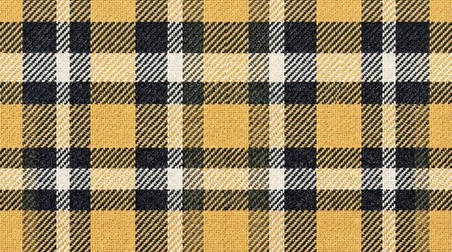 Yellow black and white plaid pattern on fabric texture closeup seamless design
