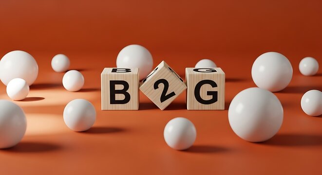 B2g business to government concept with wooden blocks and white spheres