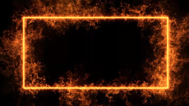 Fiery Rectangle Frames with Energetic Glow on Black Background Cinematic Motion
