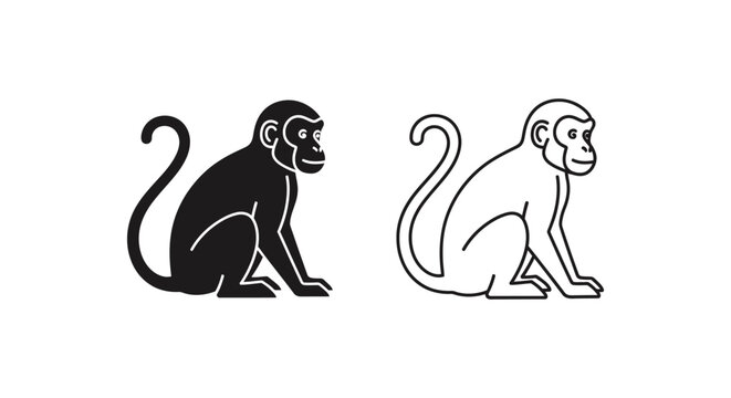 Monkey Illustrations Simple Black and White Designs Vector
