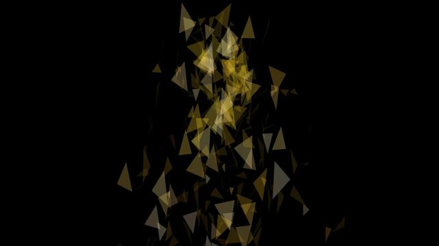 Abstract composition of floating red geometric triangles forming a chaotic particle cluster on a light background. Modern digital art with dynamic motion, .3d animation abstract 4k background.