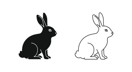 Obraz premium BlackWhiteRabbitSilhouetteSittingPosesDesign Vector