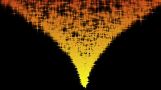 Abstract storm-like flow of glowing yellow-orange particles forming a dynamic funnel shape on a black background. Energetic motion lines create a sense of turbulence.