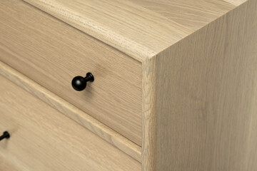 Neutral stain color on wooden white oak cabinetry with rift, plain and quarter sawn grain patterns 
