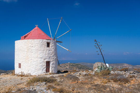 Traditional windmill in Chora, Amorgos, Greece