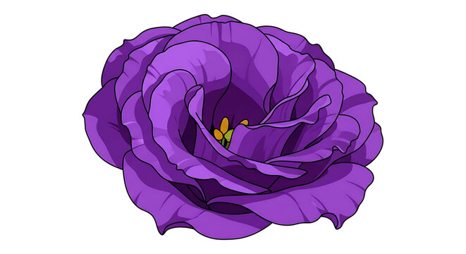 A vibrant purple rose icon with yellow stamens on a white background